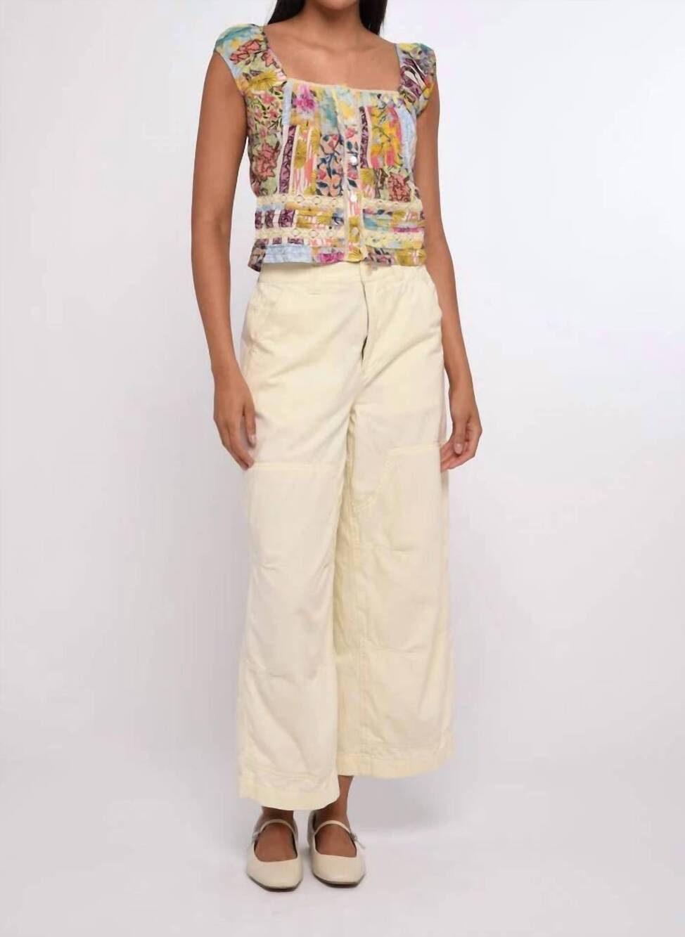 NEW LOVE THE LABEL square neck line shiri top in petunia patchwork print